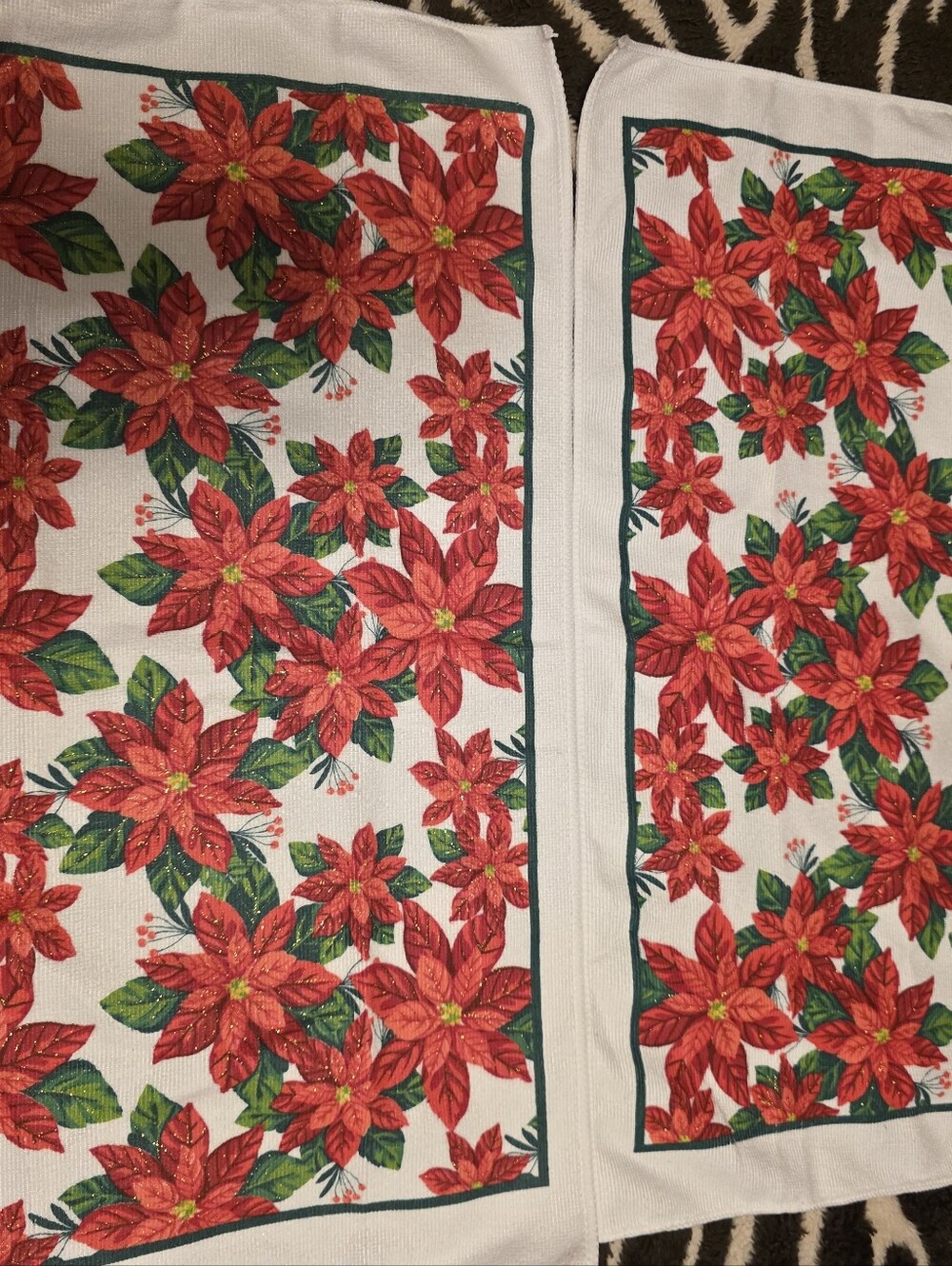 Holiday Poinsettia Dish Towels- Red and Green